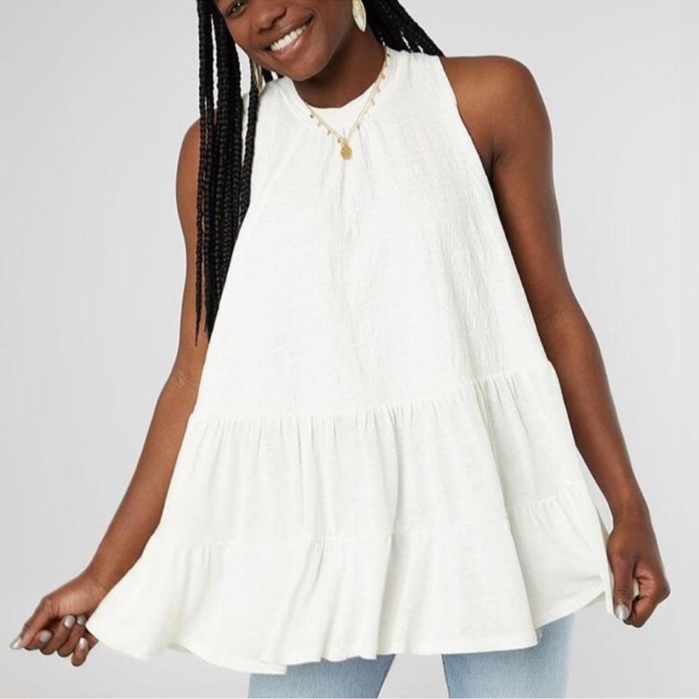 Free People White Sleeveless Flowy Top